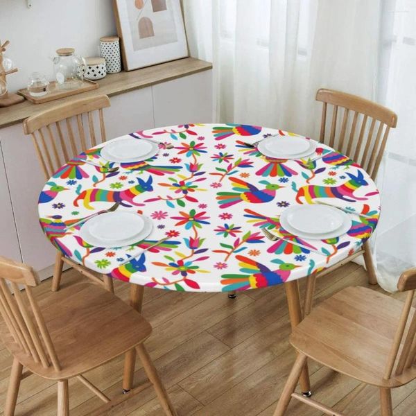 Table de table imperméable Otomi Mexican Art Craft Folk Texture Cover Elastic Mexico Fleurs Backed Edge Bouchte pour pique-nique