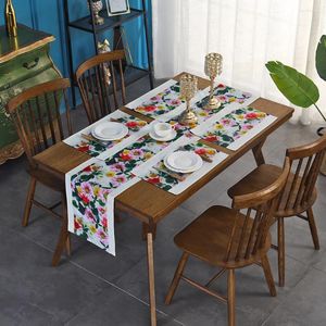 Tafelkleed Waterdicht Lopers Set Voor Eetkamerdecoratie Bloemenpatroon 1 Stuk Loper En 4 Stuks Placemats 30x45cm