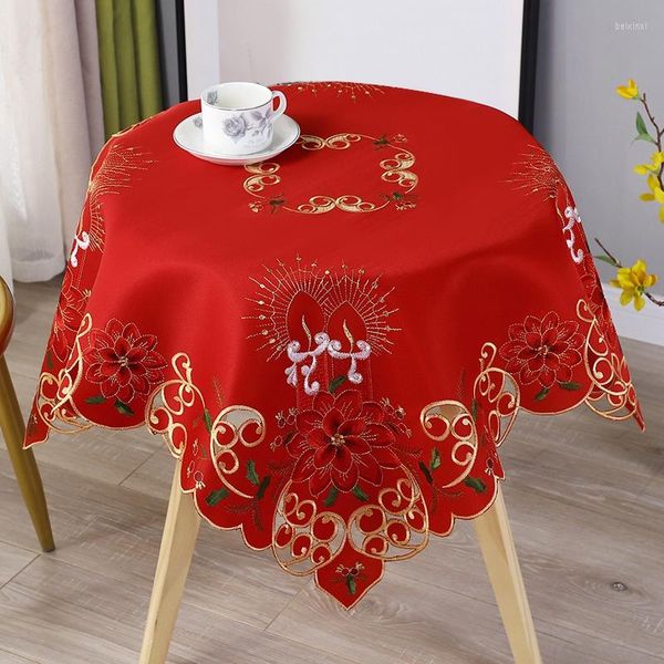 Nappe De Table De Mariage De Noël Brodée Nappe Ronde Creuse Pour Restaurant À Manger Xams Fête Banquet Événements 85x85cm