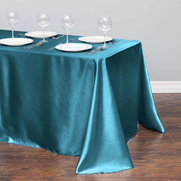 Mesa de tela de tela de satén cubierta de satén superpuesta cena de vacaciones de fiesta rectangular decoración de banquetes