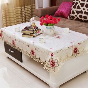 Tabla Boda de boda blanca Antependiums bordados de rojo floral bordado con cena de encaje Silla de sofá cubierta en el hogar Decoración de dormitorios 220906