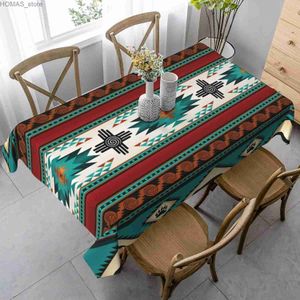 Tafelkleed westerse turquoise boho aztec waterdichte tafelkleed feestdecoraties rechthoek etnische tafelkleed voor keukentafel decor y240401