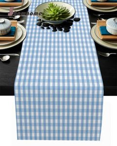 Tafelkleed wit blauw geruite tafel loper hotel decoratieve tafel kerstdecoratie keukendecoratie tafel stof 240426
