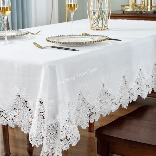 Nappe de Table blanche, couverture américaine en lin et coton, tissu floral, meuble TV nordique, motif en dentelle, moderne, 231020