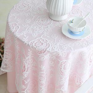 Nappe de Table en dentelle blanche et support rose, décoration de jardin carrée et ronde pour mariage, vente en gros FG611