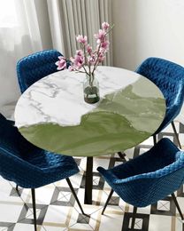 Nappe de table en marbre blanc, ligne argentée, verte, ronde, à bords élastiques, protection, imperméable, rectangulaire, ajustée