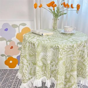Tableau de table plissée blanche Nateque imprimé motif de fleur motif de fleur en tissu brossé Couverture rurale style rectangulaire