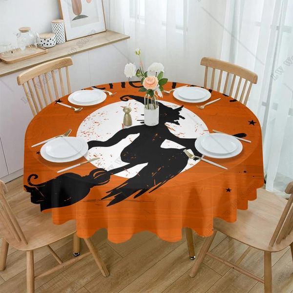 Tableau de table sorcière Halloween Broom Full Moon Web Nateforh Tablecloth du mariage Home Kitchen Dining Salle Round