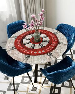 Nappe de table Grain de bois rétro gouvernail Illustration nappe ronde bord élastique maison cuisine décor couverture étanche
