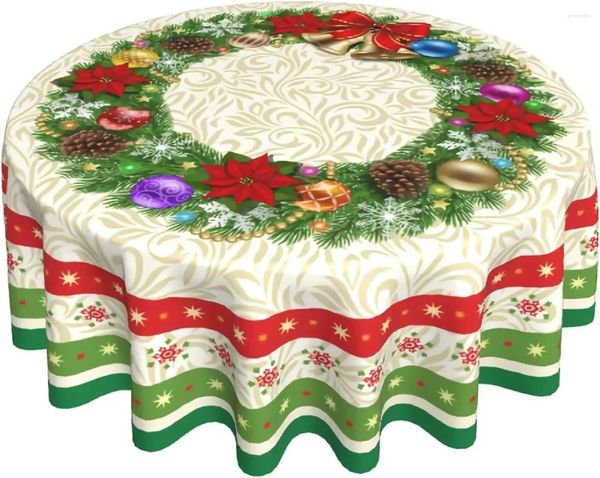 Nappe de Table ronde en Polyester, 60 pouces, motif flocon de neige, motif Floral, vert, pour noël, hiver, décoration pour fête de vacances