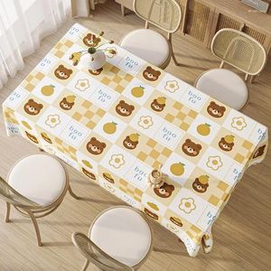 Nappe de Table imprimée en forme d'ours jaune et Orange, imperméable et résistante à l'huile, tapis de thé, anti-poussière, pour la télévision