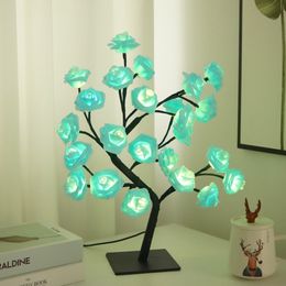 Tafellamp 24 LED -Lichten Rose Bloem Bureau Licht, Nachtlicht Warm Wit USB Bedrijf Geschenk voor Dames Tieners Girls Feest Bruiloft Kerstmis binnenhuis Decor