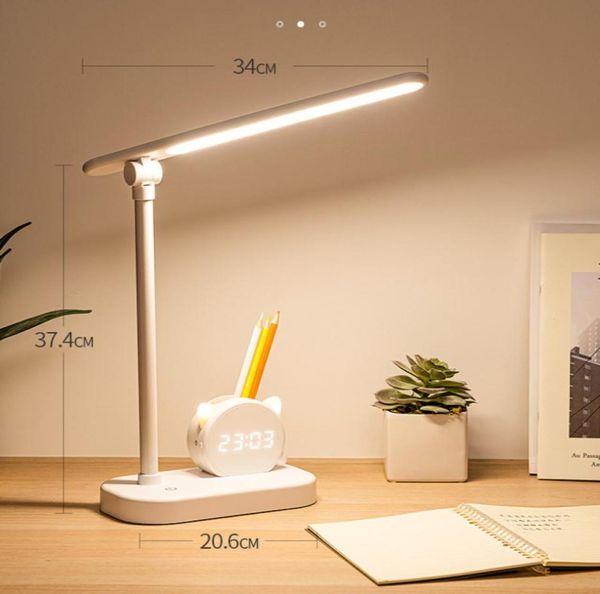 Bureau du support de stylo de lampe de table avec protection contre l'œil d'horloge dortoir de grande capacité lampe de grande capacité 2363299