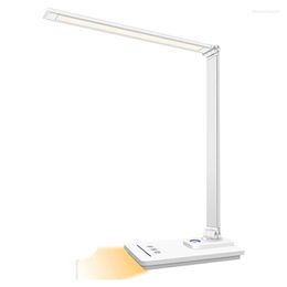 Lampes de table 1 PCS 5 modes de couleurs et 6 niveaux de luminosité avec port de charge USB Dimmable Desk Light Night (Blanc)