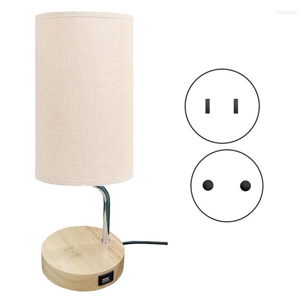 Lampes de table 1 Pcs Lampe Contrôle Tactile De Chevet Chargeur Sans Fil Intelligent Port USB 3-Way Dimmable En Bois US Plug