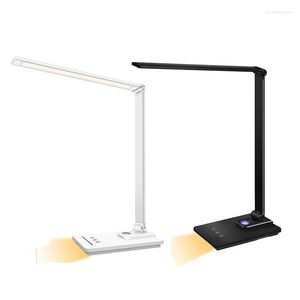 Lampes de table 1 pièce 5 modes de couleurs et 6 niveaux de luminosité avec port de charge USB Lampe de bureau LED Veilleuse (Noir)