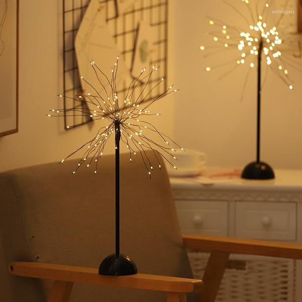 Lámparas de mesa 100 LED Batería Flash Alambre de cobre Luz nocturna Árbol de fuego de Navidad USB Lámpara de mesa para el hogar Vacaciones Interior Niños Decoración Hada