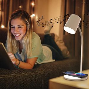 Tafellampen 10W draadloos oplaad LED-bureaulamp Ogenbescherming Bluetooth-compatibele luidspreker Touch Dimable Reading Night Lights