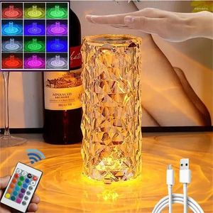 Lampes de table 16 couleurs rgb cristal rose lampe télécommande romantique de nuit usb led diamant led tactile pour le salon enfant cadeau