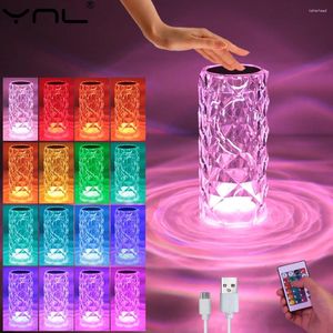 Tafellampen 16 kleuren aanraken Remote Diamond Rose LED Crystal Romantic Christmas USB Night Light Projector Sfeer Oplaadbaar