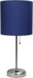 Lampes de table 19,5 "Base de courant de couche contemporain Base de sortie standard Lampe de bureau en métal standard en acier brossé avec tambour à tambour bleu marine