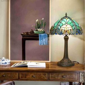 Tafellampen 1 stc 12 30 cm gebrandschilderd glazen tafel licht creatief pastoraal groen blauw lotus persoonlijkheid decoratie slaapkamer bed lamp balk tafellamp cadeaubramp vinta