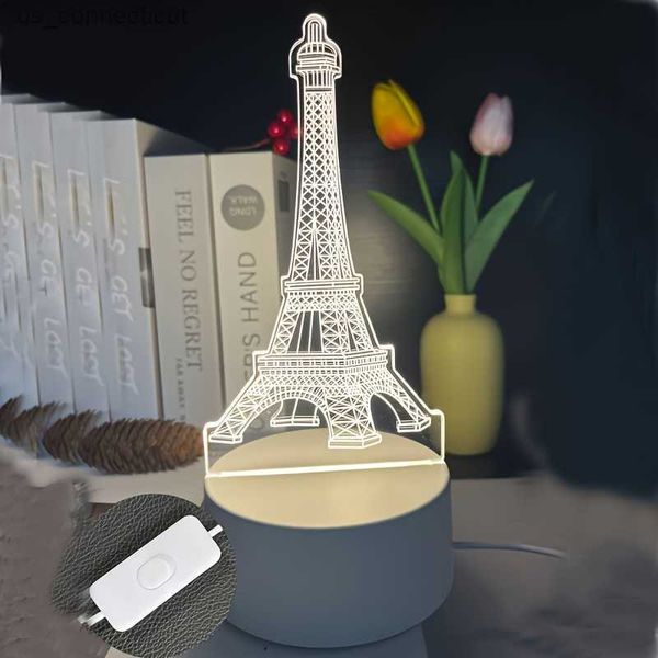Lámparas de mesa 1pc 3d Paris Tower Night Light - Lámpara de noche de LED blanco cálido