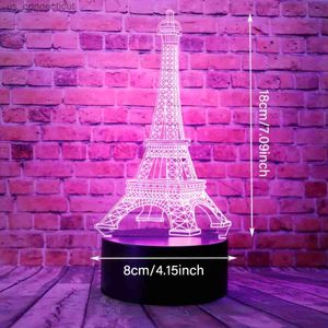 Tafellampen 1 pc Eiffeltoren 3D LED Visual Acryl Night Light met externe 16 kleuren veranderen Dimable USB aangedreven slaapkamer decoratie tafellamp Verjaardag Chris Chris