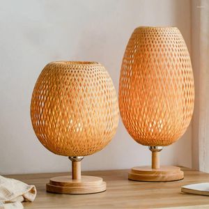 Tafellampen 1pc Handgemaakte natuurlijke houten basis Bamboe weeflamp Oogbescherming Slaapkamer Nachtkastje Nachtlampje zonder lichtbron