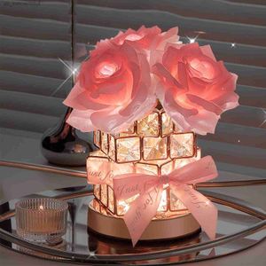 Lampes de table 1pc de table rechargeable lampe de rose de rose lampe de table rechargeable de rose sans fil lumière 3 couleurs lampe de fleur dimmable LED romantique rose lampe pour bedro