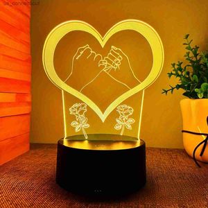 Tafellampen 1 st Valentijnsdag Speciaal 3D Night Light - USB Creative Table Lamp - Zwart touch kleurrijke lamp