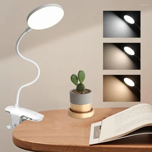 Lampes de table 20 LED 3 couleurs Mode Lampe de bureau Lampe de lecture Clip-on Eye Care Lire Rechargeable Livre Nuit