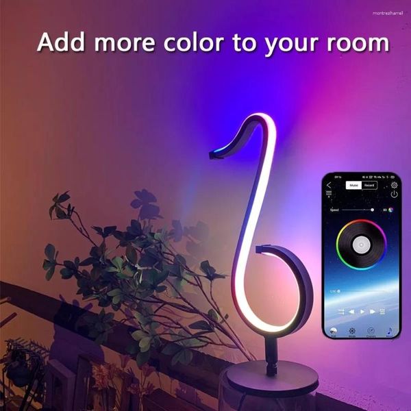 Lámparas de mesa 2023 Llegada Aplicación móvil Control Chasis flexible 35 cm Alto ahorro de energía Nota musical Lámpara de escritorio colorida RGB LED