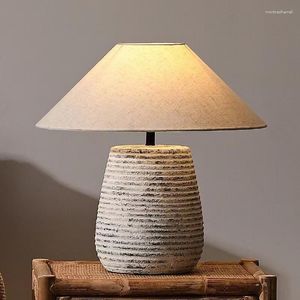 Tafellampen 2023 Handgemaakte Keramiek Wabi Sabi Japanse Stijl Vintage Stof Decoratie Nachtkastje El Eenvoudige Nordic Natuurlijke Lamp