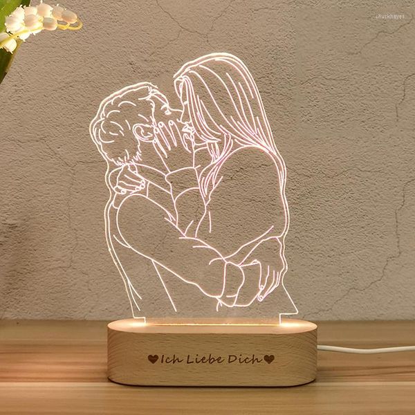 Lámparas de mesa 2023 Personalizado Po 3D Lámpara LED Luz de noche Regalos de cumpleaños de aniversario de boda