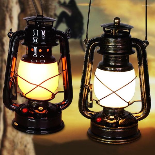 Lampes de table 2023 Vintage Portable Lanterne Camping Rechargeable Extérieur Tente Suspendue Lumière Fer Kérosène Flamme