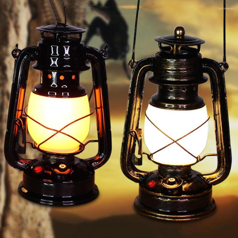 Table Lamps 2023 Vintage Portable Lantern Camping Rechargeable Outdoor Hanging Tent Light Iron Kerosene Flame