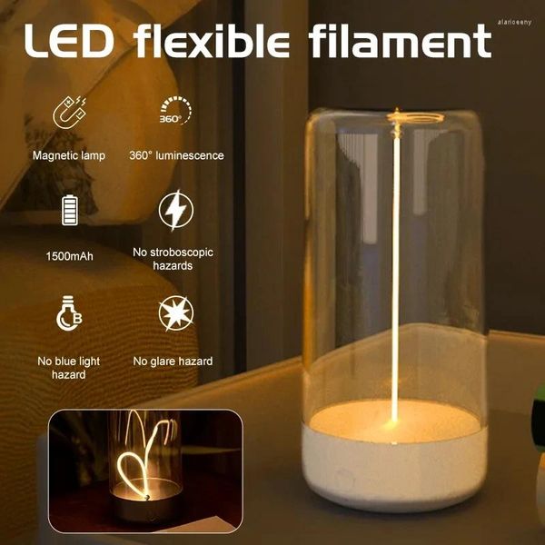 Lampes de table 2024 Filament magnétique sans fil LED Minimaliste avec 3 niveaux touchables de table de chevet rechargeable tactile