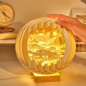 Lampes de table 2024 ans cadeau de sculpture en papier orange lampe créative de chambre à coucher d'anniversaire haut de gamme tridimensionnel Lumière de nuit romantique