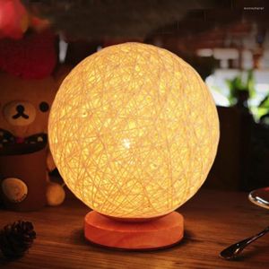 Lampes de table 220V prise ue ficelle en osier LED lampe de bureau veilleuse Dimmable chevet chambre décoration cadeau créatif