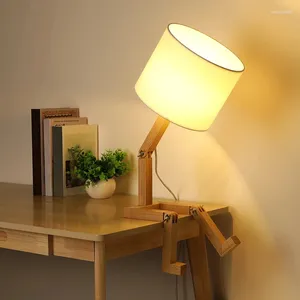 Lampes de table 220V Forme du robot Porte-lampe en bois Modern Tissu de tissu moderne Bureau de bois Parlor Indoor Study Night Light Home