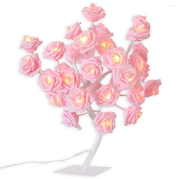 Lampes de table 24 LED Rose Rose Fleur Lampe Décoration De La Maison Arbre Lumière Nuit Pour La Fête De Noël De Mariage Salon Décor