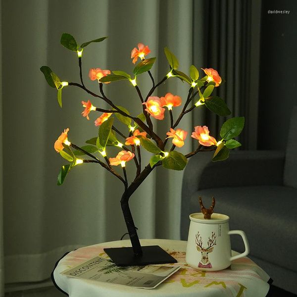 Lámparas de mesa 24LEDS Cherry Blossom Tree Flower Light Luces decorativas Navidad para interior o dormitorio Sala de estar Boda Blanco cálido