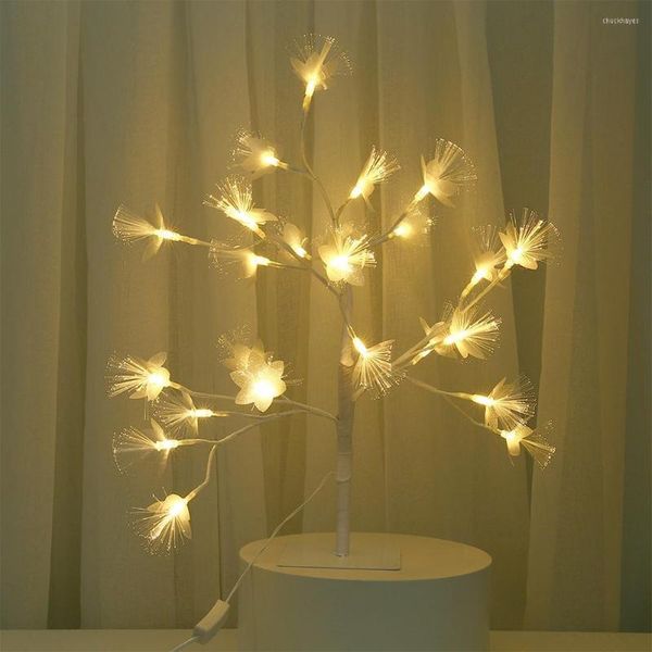 Lampes de table 24LEDs blanc chaud fibre fleur arbre lumière branche florale lampe 220V ampoules maison fête de Noël jardin lumières décoratives