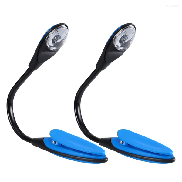 Lámparas de mesa 2pcs 017W Elegante Libro de viajes portátiles flexibles Lámpara de lectura Mini LED Clip de LED con botón (azul)