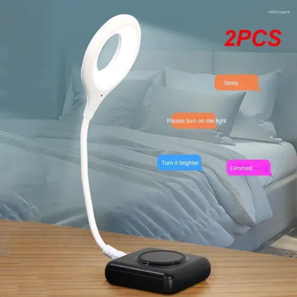 Lámparas de mesa 2pcs Voz en inglés Luz de noche controlada Smart Smart Home Lámpara Sensor de sonido de carrocería de energía Atmósfera de enchufe USB