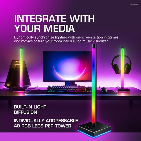 Lampes de table 2pcs télécommande colorée RVB LED Rhythm Strip Light Kits avec crochets Activé par la voix Music Atmosphere Desktop Ambient Lamp
