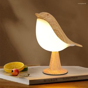 Tafellampen 3 Kleuren Bedlampje Touch Schakelaar Houten Vogel Nachtverlichting Dimmen Helderheid Slaapkamer Lezen Decor Thuis