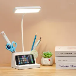 Lampes de table 3 couleurs Protection des yeux Lampe de bureau LED avec boîte de rangement pour stylo Câble USB intelligent à intensité variable pour la lecture des étudiants