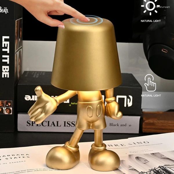 Lampes de table 3 couleurs Golden Man Cartoon Touch sur USB Charging LED MAGNET LAMPE ÉTUDE SALLE CHAMBRE LAMINE DE NIGHT